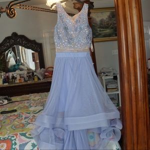 Lilac Tan Rhinestone Layered Prom/Homecoming Gown